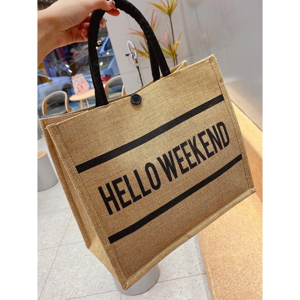 Hello Weekend Graphic Top Handle Tote Bag - Picture 1 of 6
